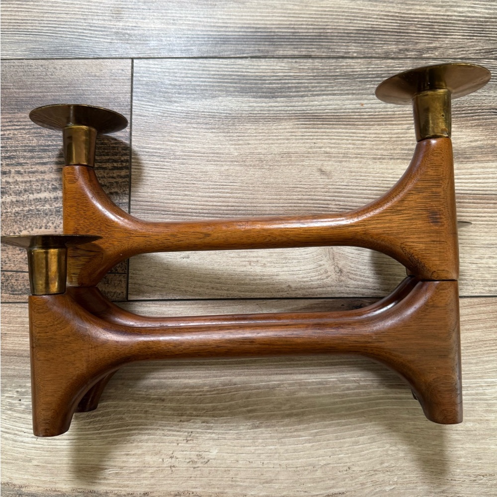 Mid-Century Danish Walnut & Brass Articulating Candle Holder - Picture 11 of 15